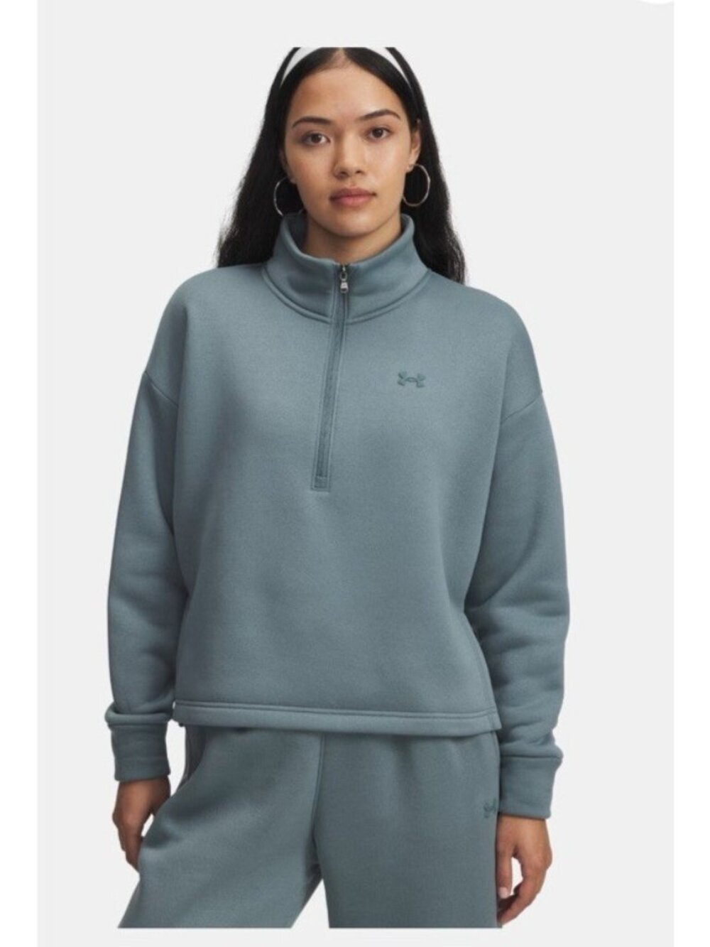 UNDER ARMOUR FLEECE HALF ZIP sweatshirt jasper blue XL loose fit athleisure